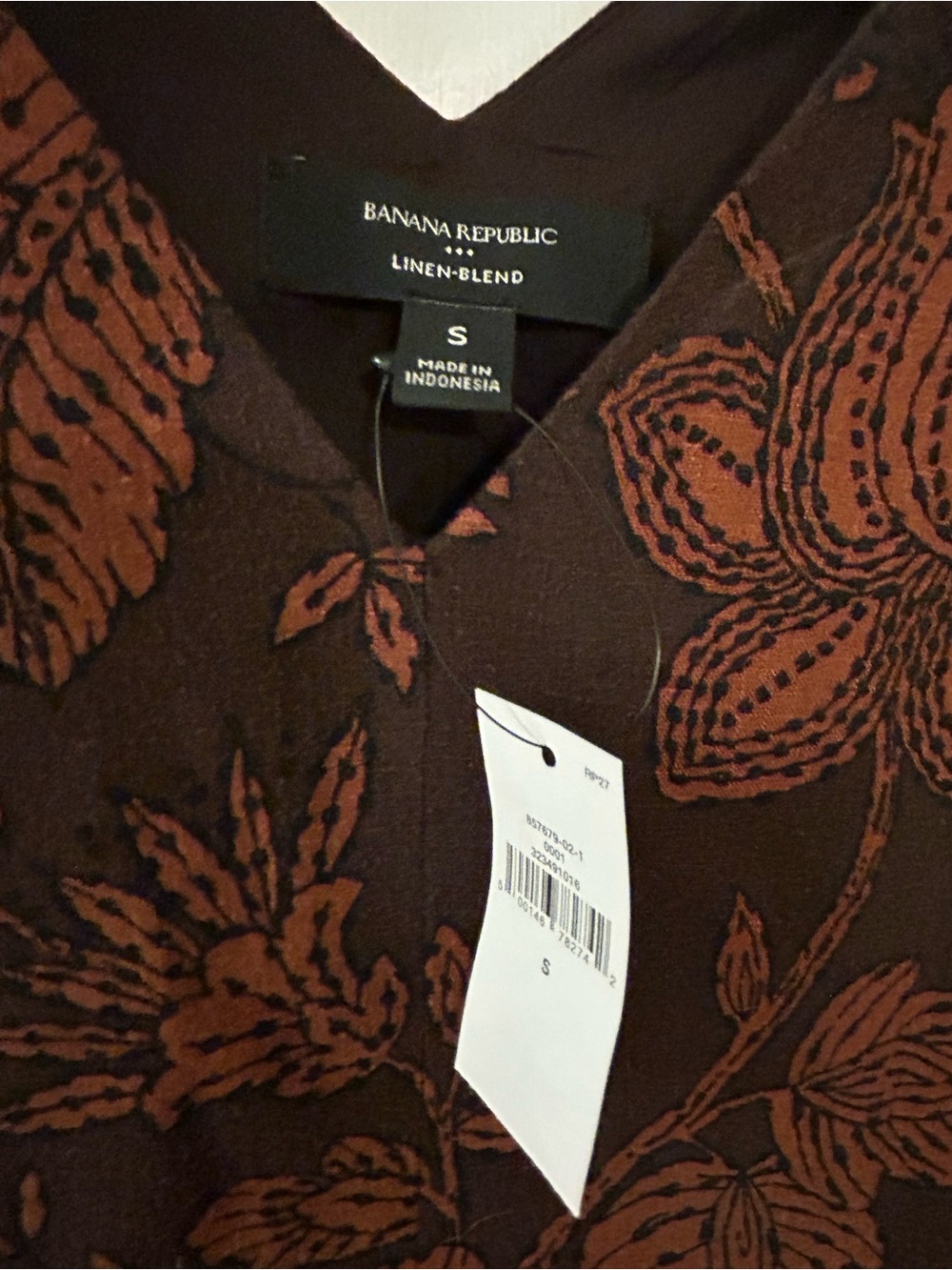 NWT Banana Republic Factory Linen Brown Floral V-Neck Midi Dress - Picture 8 of 10